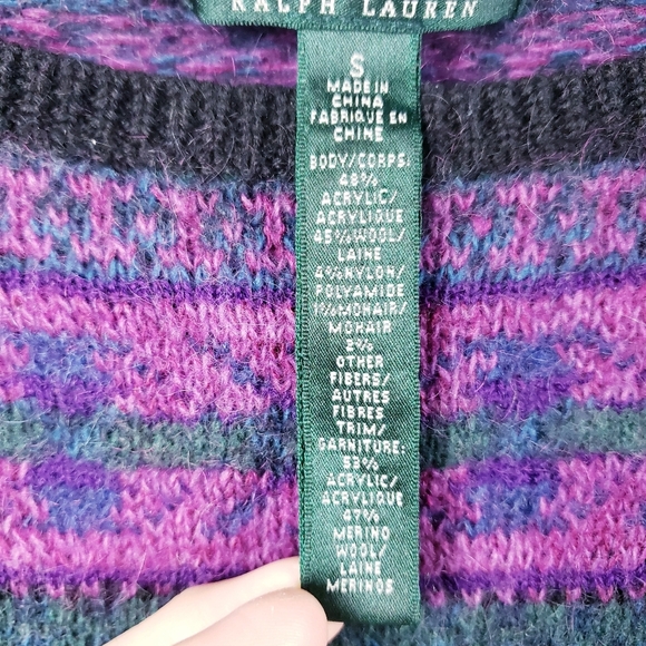 Lauren Ralph Lauren Fair Isle Sweater Mohair Wool Women’s Small Black Purple - Picture 7 of 8